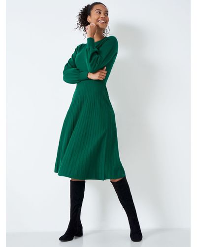 Crew Pleated Fit & Flare Knit Dress - Green