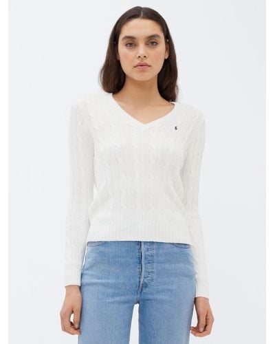 Polo Ralph Lauren Polo Ralph Laure Kimberly V-neck Cable Knit Jumper - White