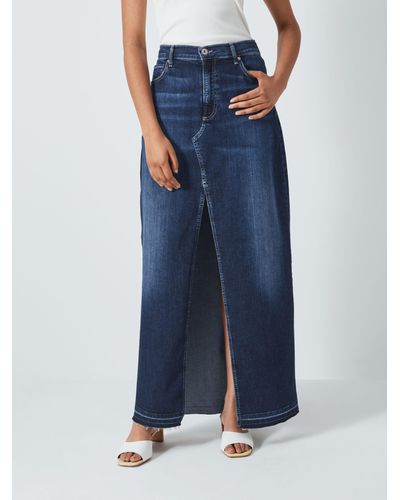 AG Jeans Cotton Blend Maxi Denim Skirt - Blue