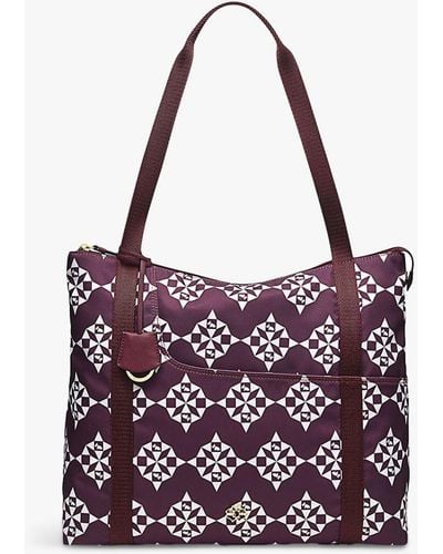 Radley 24/7 Tiled Wallpaper Print Medium Zip Top Shoulder Bag - Purple