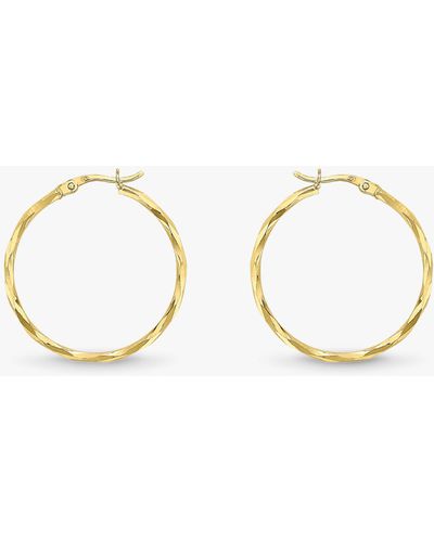 Ib&b 9ct Gold Diamond Cut Faceted Hoop Creole Earrings - Metallic