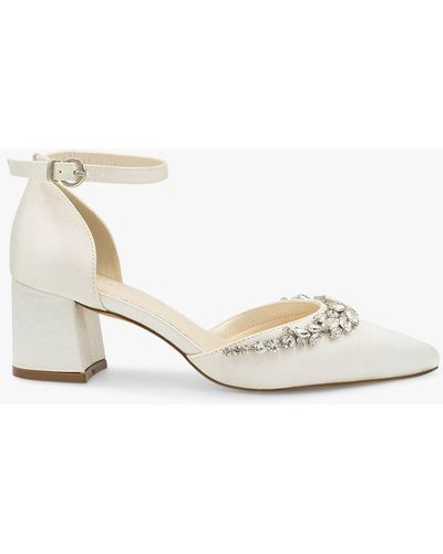 Paradox London Cinta Dyeable Embellished Satin Mid Block Heel Court Shoes - White