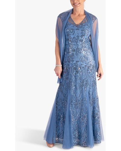 Chesca Sequin Mesh Scarf And Maxi Dress - Blue