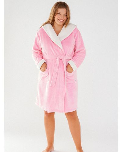 Chelsea Peers Curve Fluffy Hooded Dressing Gown - Pink