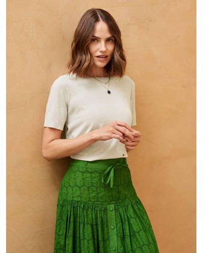 Brora Cotton Knitted Short Sleeve Top - Green