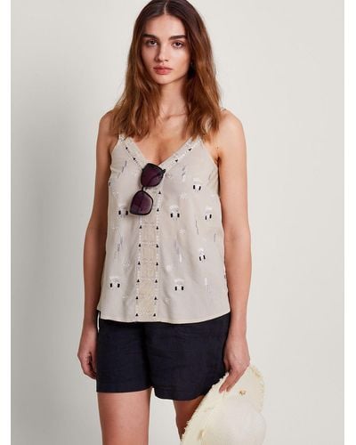 Monsoon Fia Embroidered Cami Top - White