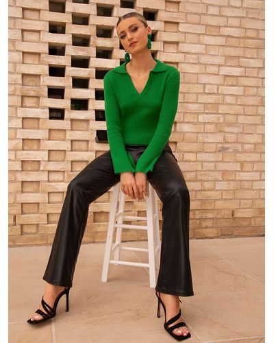 Chi Chi London Faux Leather Flared Trousers - Green