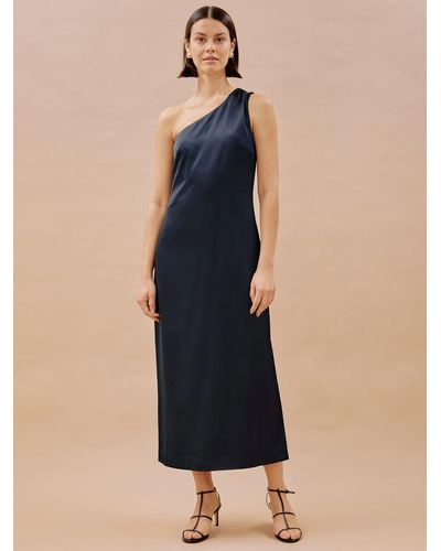 Albaray One Shoulder Midi Satin Dress - Blue