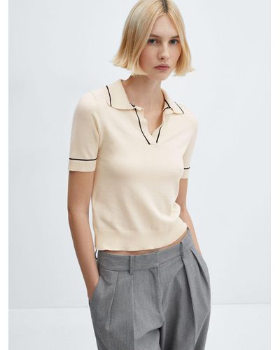 Mango Vert Polo Neck Knitted Top - Natural