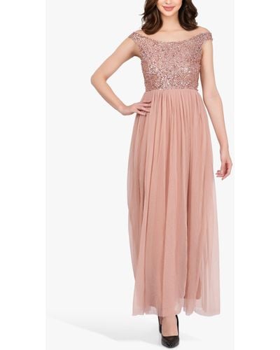 LACE & BEADS Nina Embellished Maxi Dress,taupe - Pink