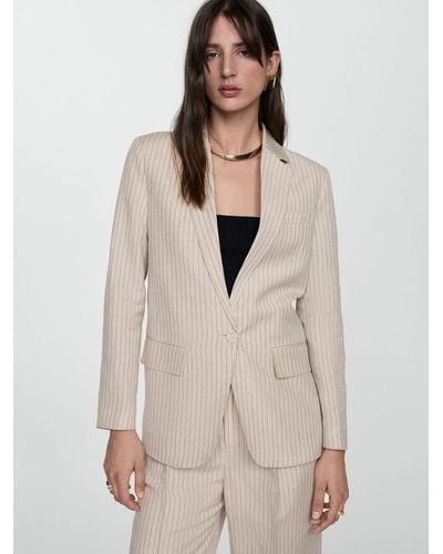 Mango Briones Linen Blend Pinstripe Suit Blazer - Natural