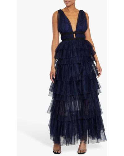 True Decadence Tiered Tulle Maxi Dress - Blue