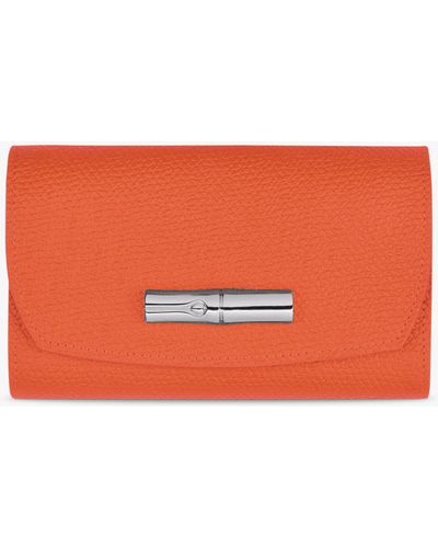 Longchamp Roseau Leather Compact Wallet - Orange