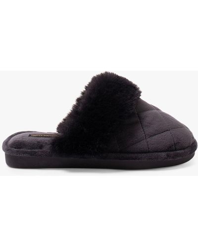 Pretty You London Gigi Quilted Mule Slippers - Black