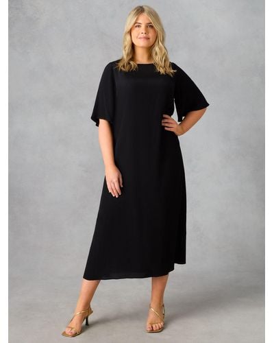 Live Unlimited Curve Flutter Sleeve T-shirt Midi Dress - Black