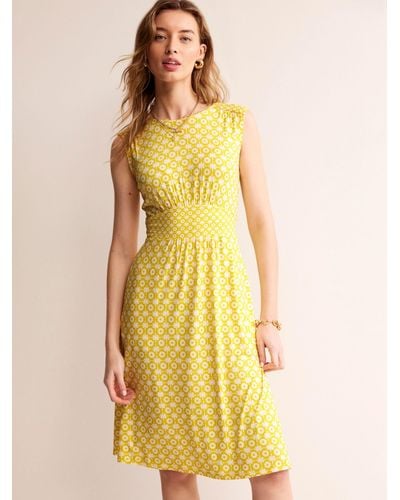 Boden Thea Tile Print Jersey Midi Dress - Yellow