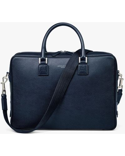 Aspinal of London Mount Street Small Pebble Grain Leather Laptop Bag - Blue