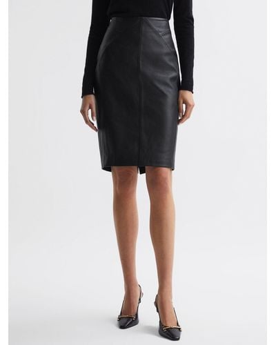 Reiss Raya Leather Pencil Skirt - Black