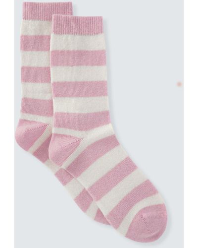 John Lewis Striped Wool & Cashmere Blend Socks - Pink