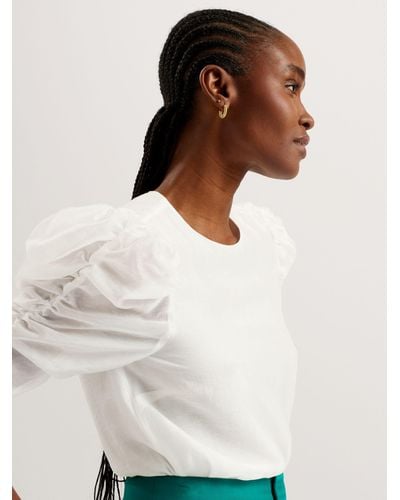 Ted Baker Sachiko Ruched Puff Sleeve Organza Top - White
