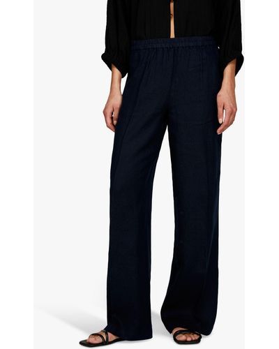 Sisley Linen Flared Fit Trousers - Blue