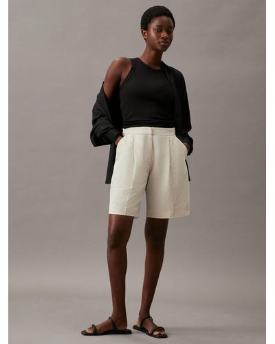 Calvin Klein Linen Tailored Shorts - Multicolour