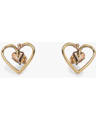 L & T Heirlooms Second Hand 9ct Yellow Gold Heart Stud Earrings - Metallic