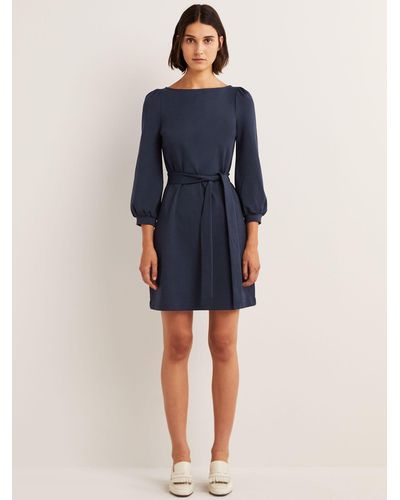 Boden Tie Detail Jersey Shift Mini Dress - Blue