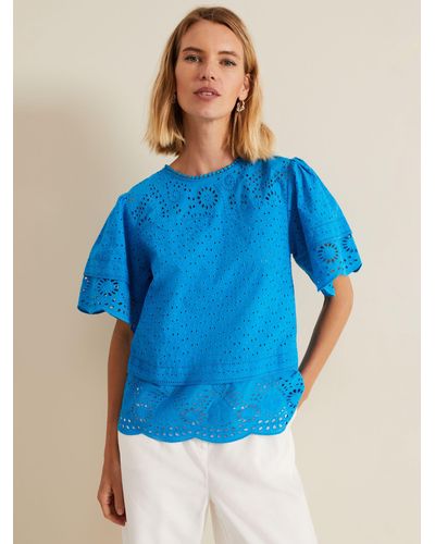 Phase Eight Sage Broderie Anglaise Cotton Top - Blue