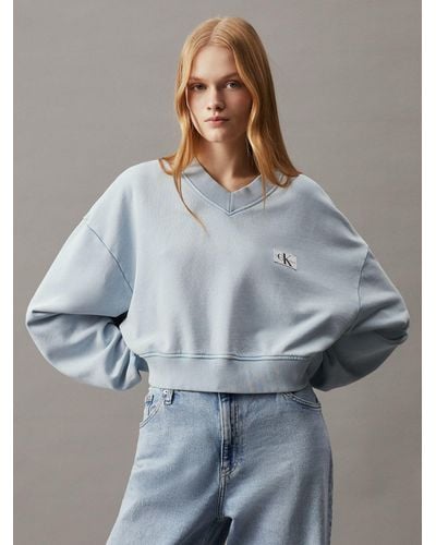 Calvin Klein Washed Cotton V-neck Sweatshirt - Grey