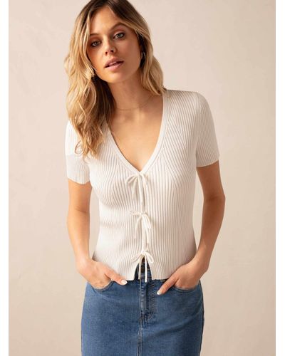 Ro&zo Tie Front Ribbed Top - Blue