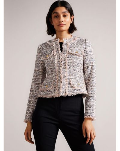 Ted Baker Cropped Boucle Jacket With Fray Detail - Multicolour