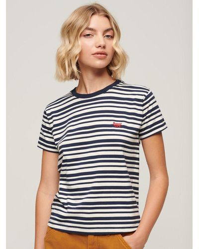 Superdry Essential Logo Striped Fitted T-shirt - Blue