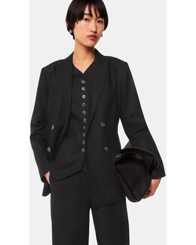Whistles Lindsey Linen Blend Double Breasted Suit Blazer - Black