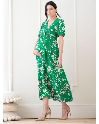 Seraphine Mavie Abstract Floral Print Midi Maternity Dress - Green