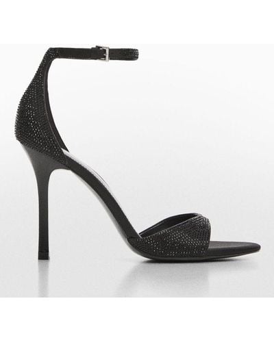 Mango Haka Rhinestone Detail Heeled Sandals - Black