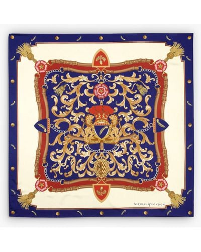 Aspinal of London Signature Shield Silk Square Scarf - Blue