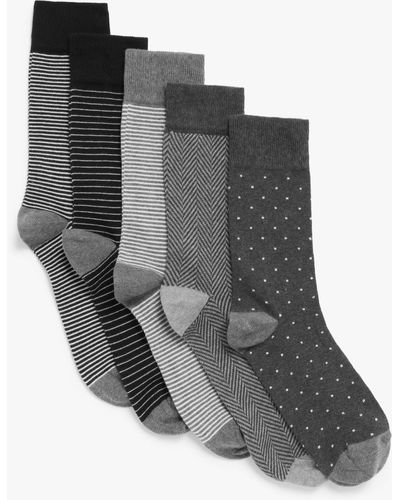 John Lewis Stripe Spot Organic Cotton Rich Socks - Grey