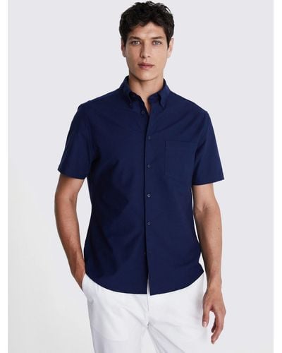 Moss Short Sleeve Washed Oxford Shirt - Blue