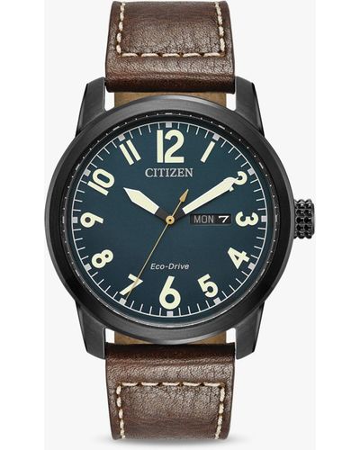 Citizen Bm8478-01l Day Date Leather Strap Watch - Blue
