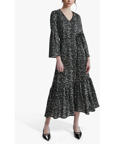 James Lakeland Python Print Belted Midi Dress - Black