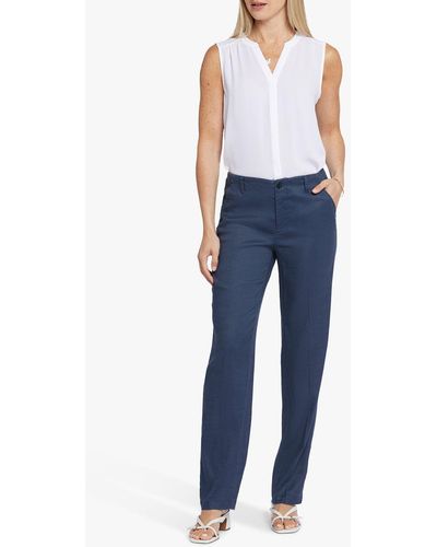 NYDJ Marilyn Linen Blend Straight Leg Trousers - Blue