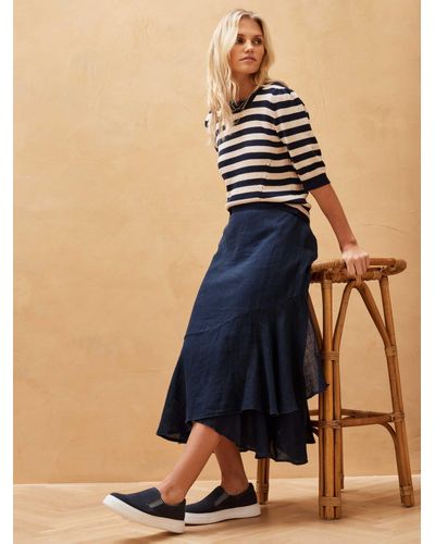 Brora Gauxy Linen Frill Midi Skirt - Blue