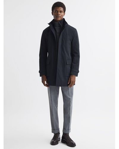 Reiss Player Long Sleeve Funnel Quilted Coat - Blue