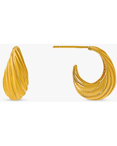 Orelia Tapered Dome Twist Hoop Earrings - Metallic