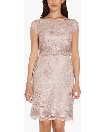 Adrianna Papell Embroidered Lace Dress - Pink