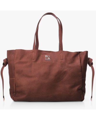 Moda In Pelle Indie Pebble Leather Tote Bag - Brown