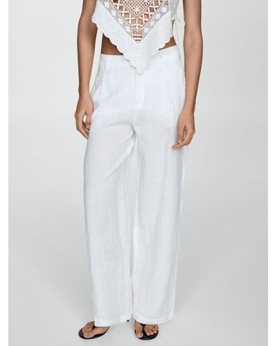 Mango Maneli Linen Trousers - White