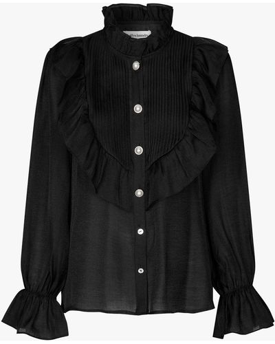 Lolly's Laundry Springs Ruffle Placket High Neck Blouse - Black