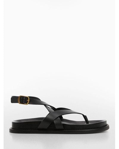 Mango Utila Leather Strap Sandals - Black